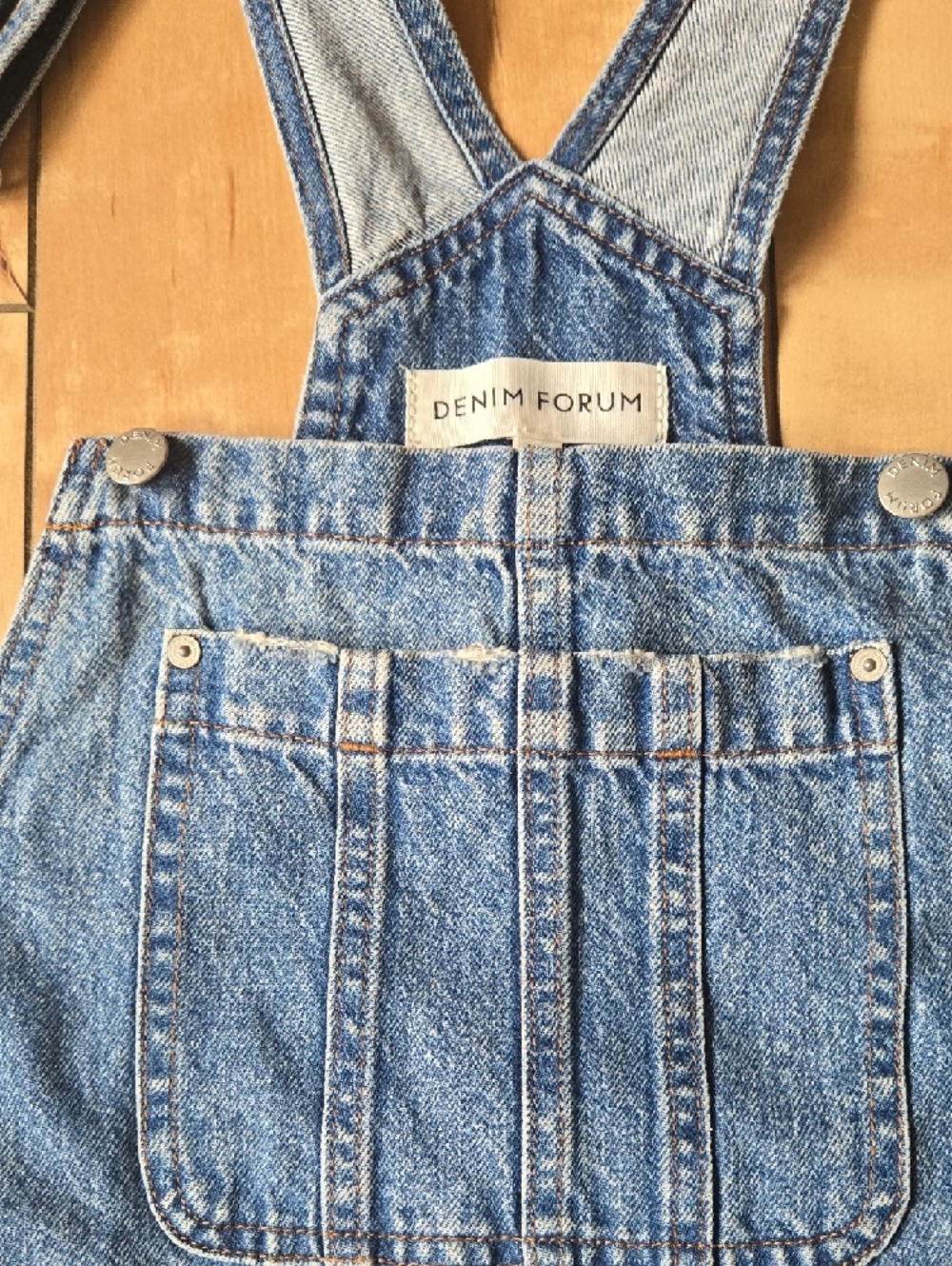 Denim Forum Light Blue Frayed Hem Short Overalls - Picture 2 of 7
